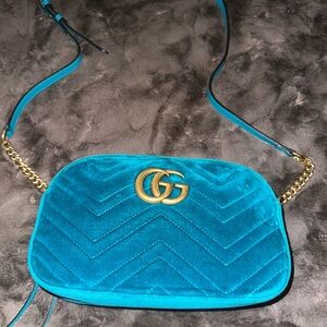 Gucci Turquoise Velvet Crossbody Bag